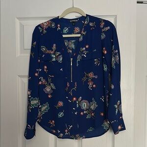 Express Blue Long Sleeve Buttoned Blouse